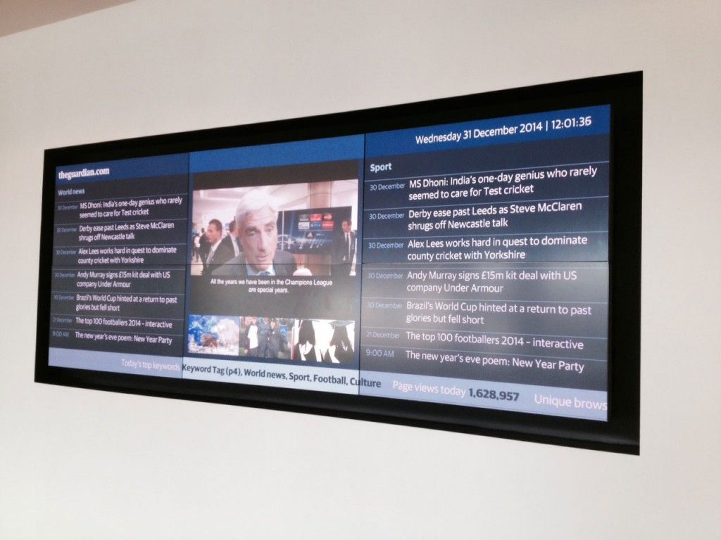 Pantalla en la recepción de The Guardian