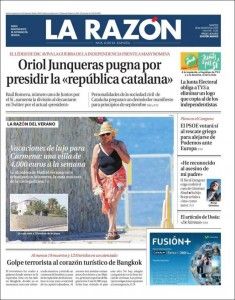 La portada de La Razón sobre las supuestas vacaciones millonarias de Carmena