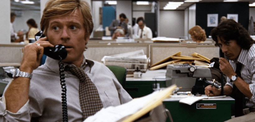 Robert Redford y Dustin Hoffman en una imagen en la redacción de The Washington Post.